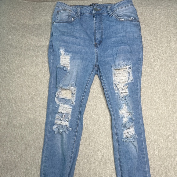 Medium Blue Ripped Skinny Jeans - Picture 1 of 2